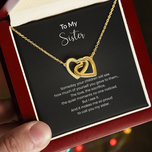 To My Sister Necklace – Interlocking Hearts Jewelry Gift for Sister Mom | Sentimental Gift