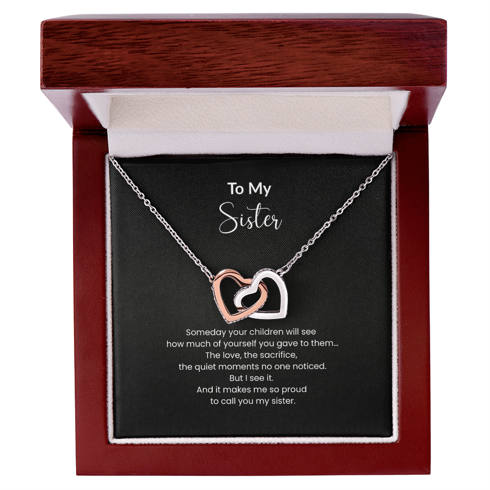 To My Sister Necklace – Interlocking Hearts Jewelry Gift for Sister Mom | Sentimental Gift