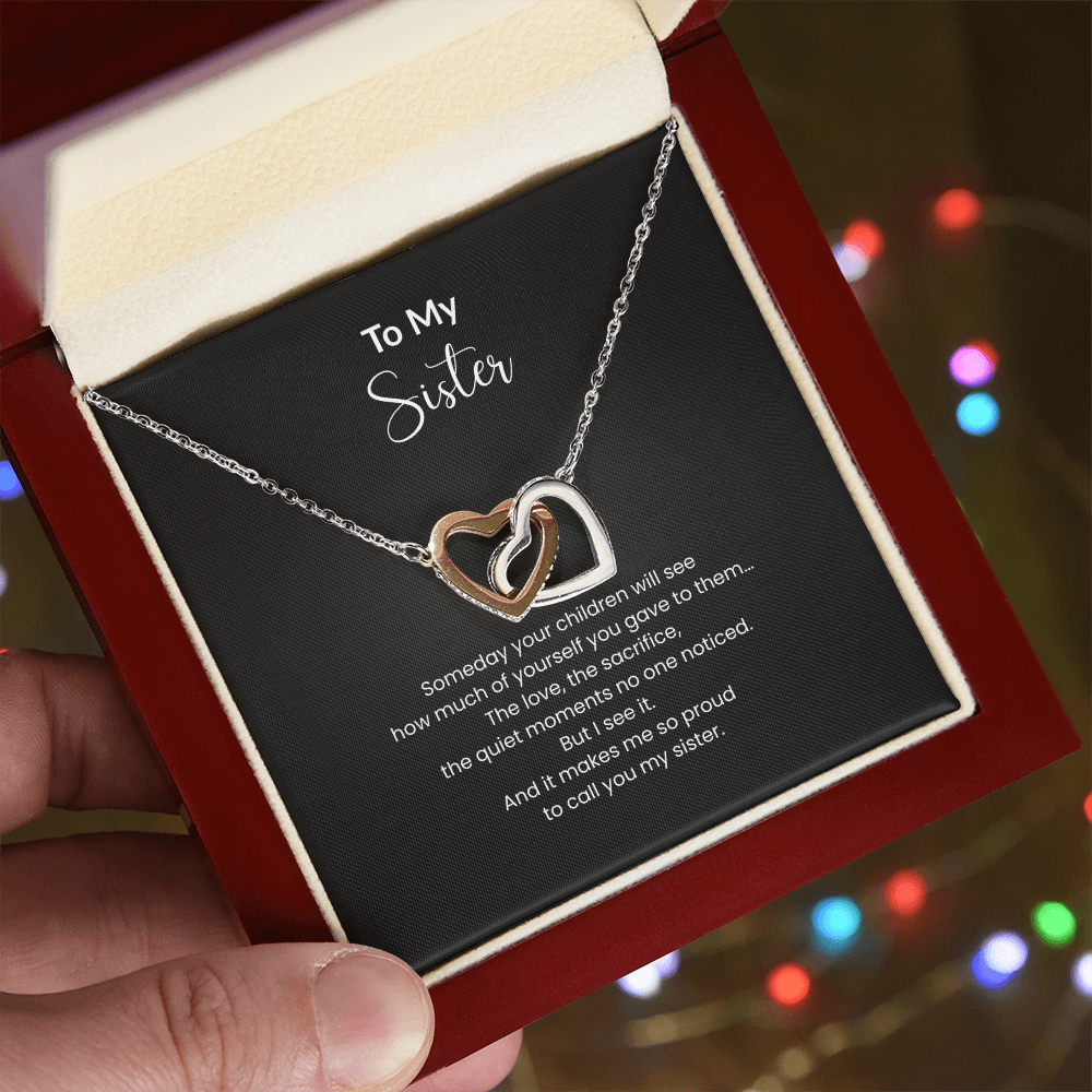 To My Sister Necklace – Interlocking Hearts Jewelry Gift for Sister Mom | Sentimental Gift