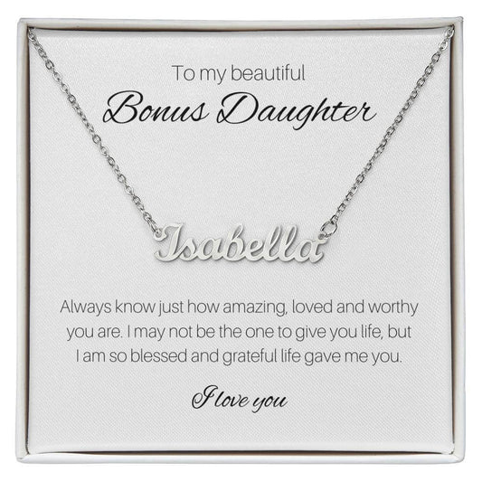 To My Beautiful Bonus Daughter Name Necklace