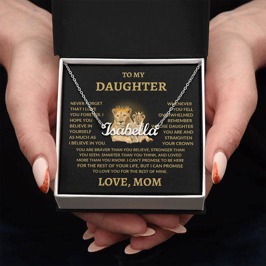 To My Daughter Custom Name Necklace – Personalized Gift from Mom – Lion Queen Design