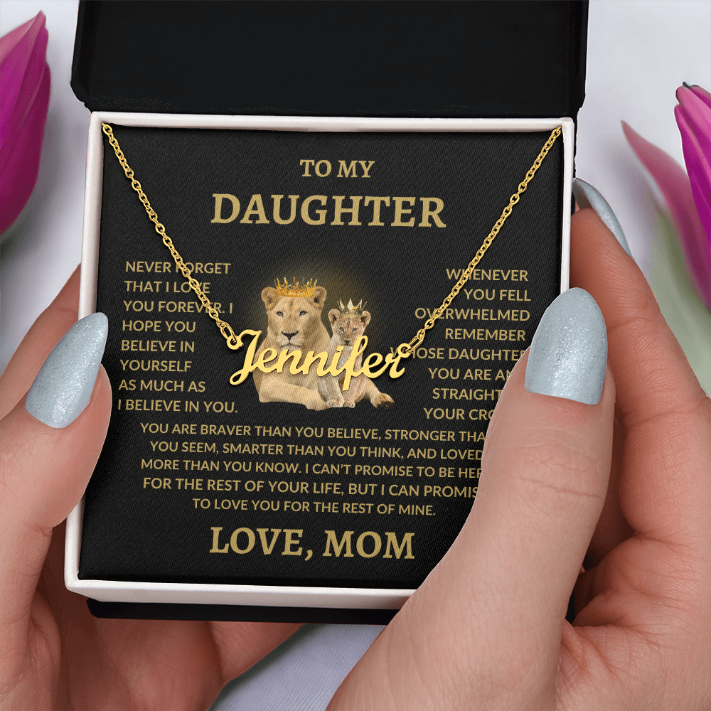To My Daughter Custom Name Necklace – Personalized Gift from Mom – Lion Queen Design