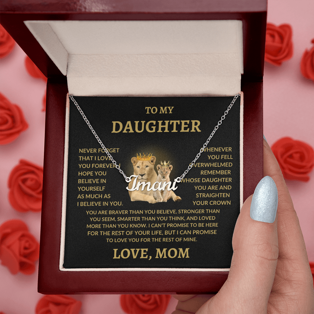 To My Daughter Custom Name Necklace – Personalized Gift from Mom – Lion Queen Design
