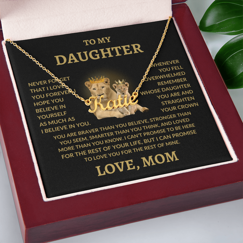 To My Daughter Custom Name Necklace – Personalized Gift from Mom – Lion Queen Design