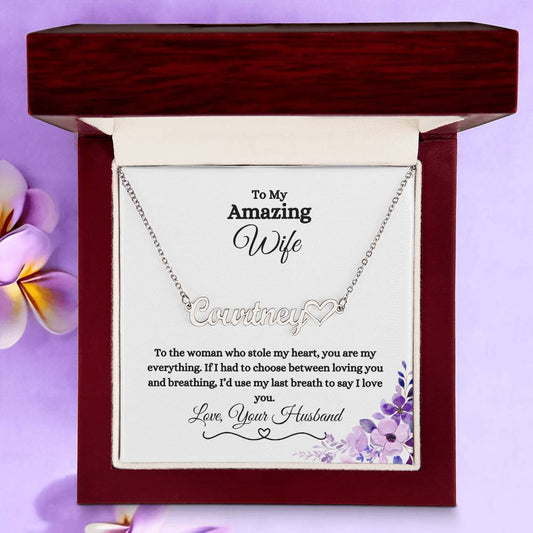 To My Amazing Wife Name Necklace with Heart