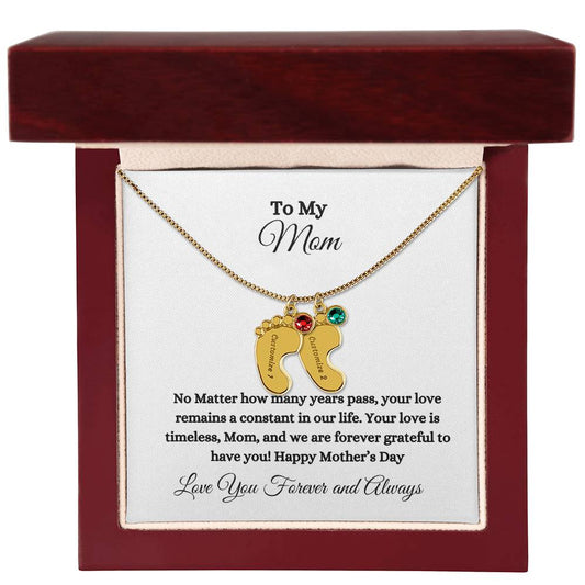 To My Mom-Baby Feet Necklace with Birthstone