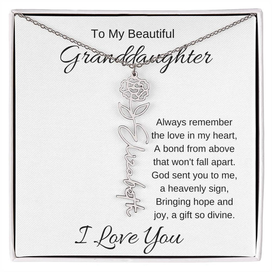 To My Beautiful Granddaughter Flower Birth Name Necklace