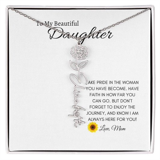 To My Beautiful Daughter Birth Flower Name Necklace