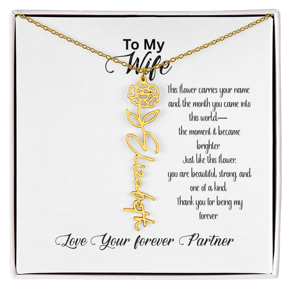 Personalized Birth Flower Name Necklace for Wife– Custom Floral Name Jewelry | Made in USA