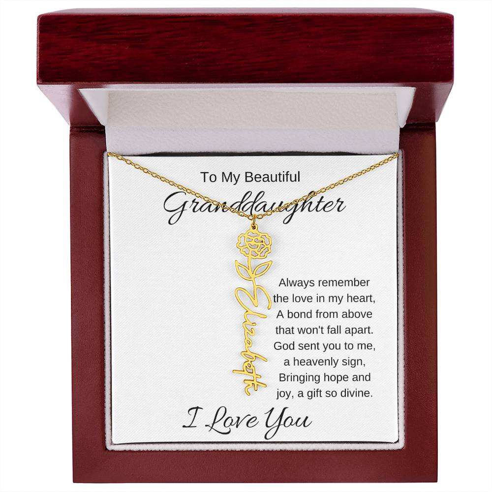 To My Beautiful Granddaughter Flower Birth Name Necklace