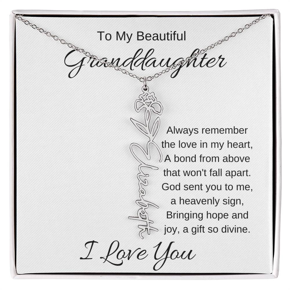 To My Beautiful Granddaughter Flower Birth Name Necklace