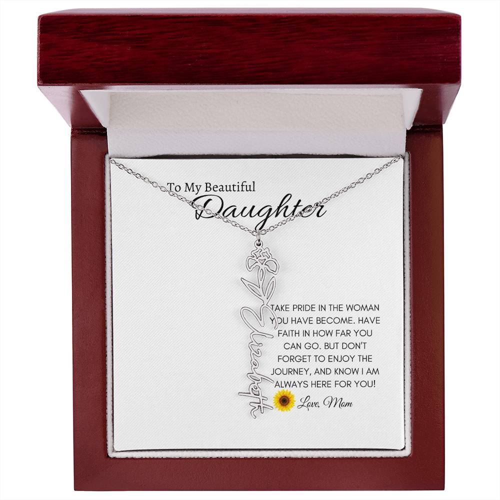 To My Beautiful Daughter Birth Flower Name Necklace