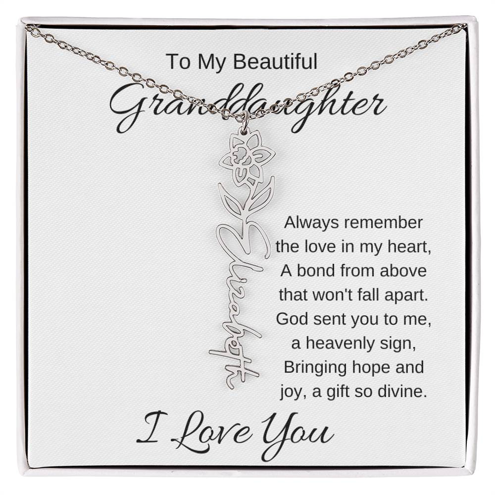 To My Beautiful Granddaughter Flower Birth Name Necklace