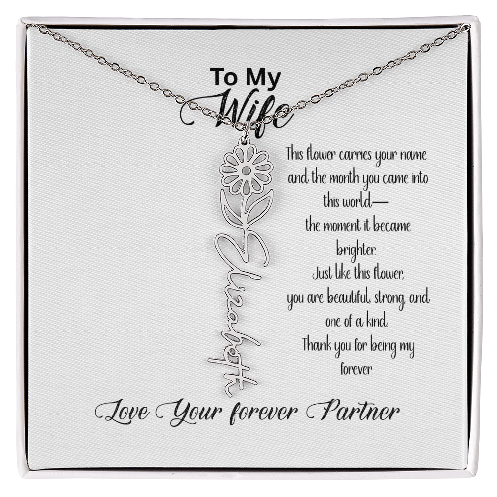 Personalized Birth Flower Name Necklace for Wife– Custom Floral Name Jewelry | Made in USA