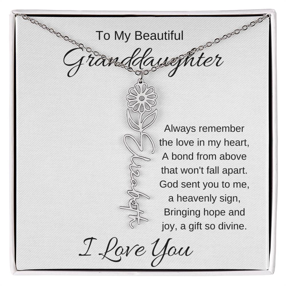 To My Beautiful Granddaughter Flower Birth Name Necklace