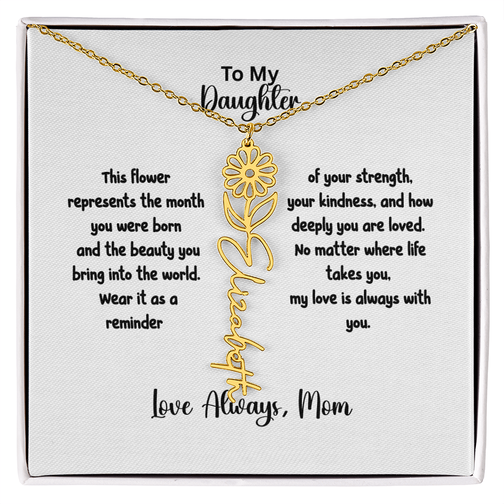 Personalized Birth Flower Name Necklace for Daughter | Custom Floral Jewelry Gift | Stainless Steel; 18K Gold | Made in USA
