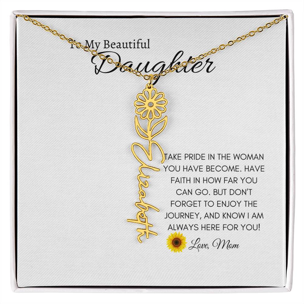 To My Beautiful Daughter Birth Flower Name Necklace