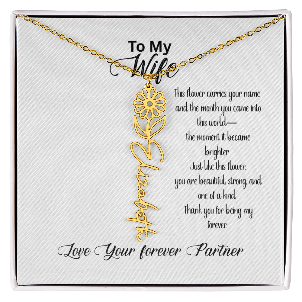 Personalized Birth Flower Name Necklace for Wife– Custom Floral Name Jewelry | Made in USA