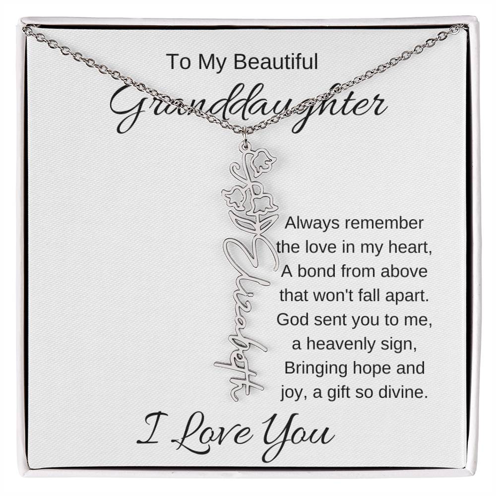 To My Beautiful Granddaughter Flower Birth Name Necklace