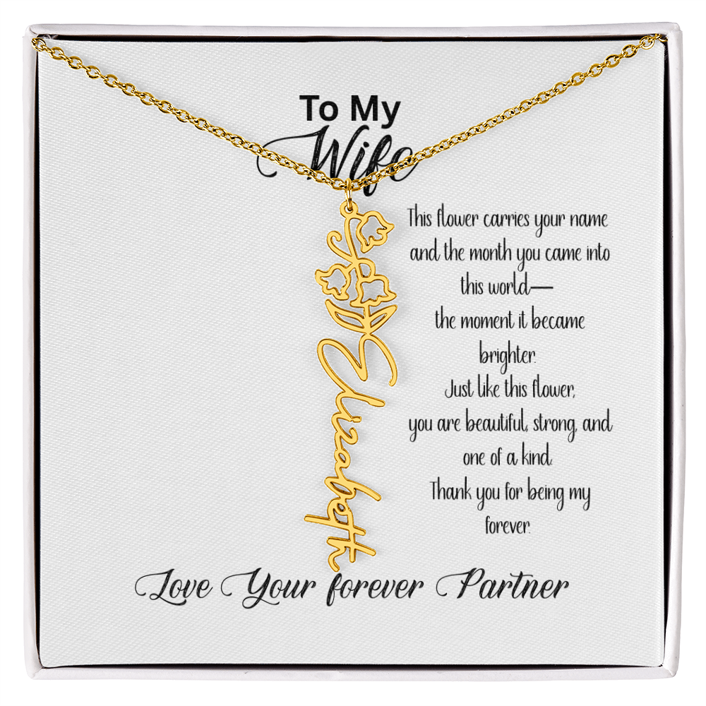 Personalized Birth Flower Name Necklace for Wife– Custom Floral Name Jewelry | Made in USA