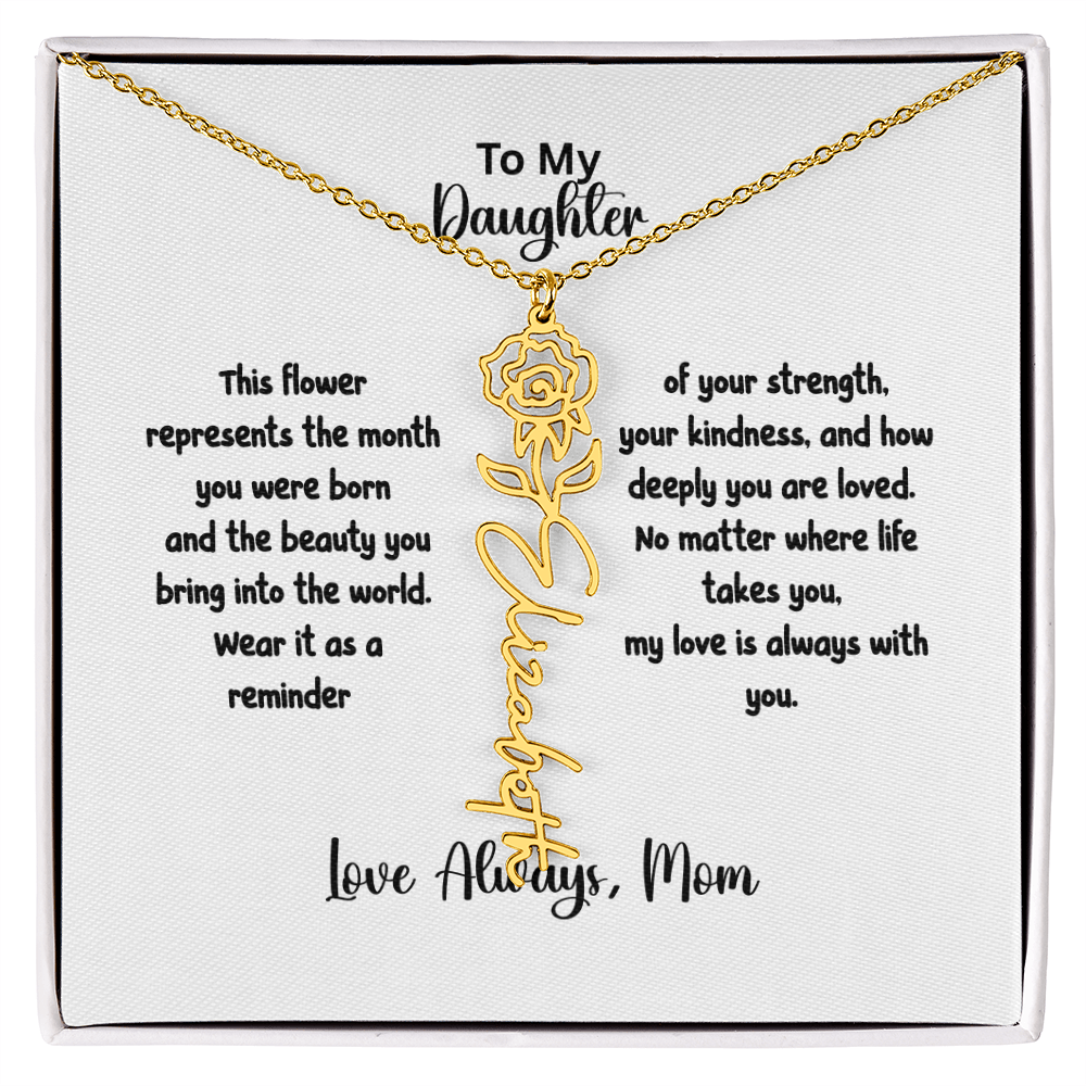 Personalized Birth Flower Name Necklace for Daughter | Custom Floral Jewelry Gift | Stainless Steel; 18K Gold | Made in USA