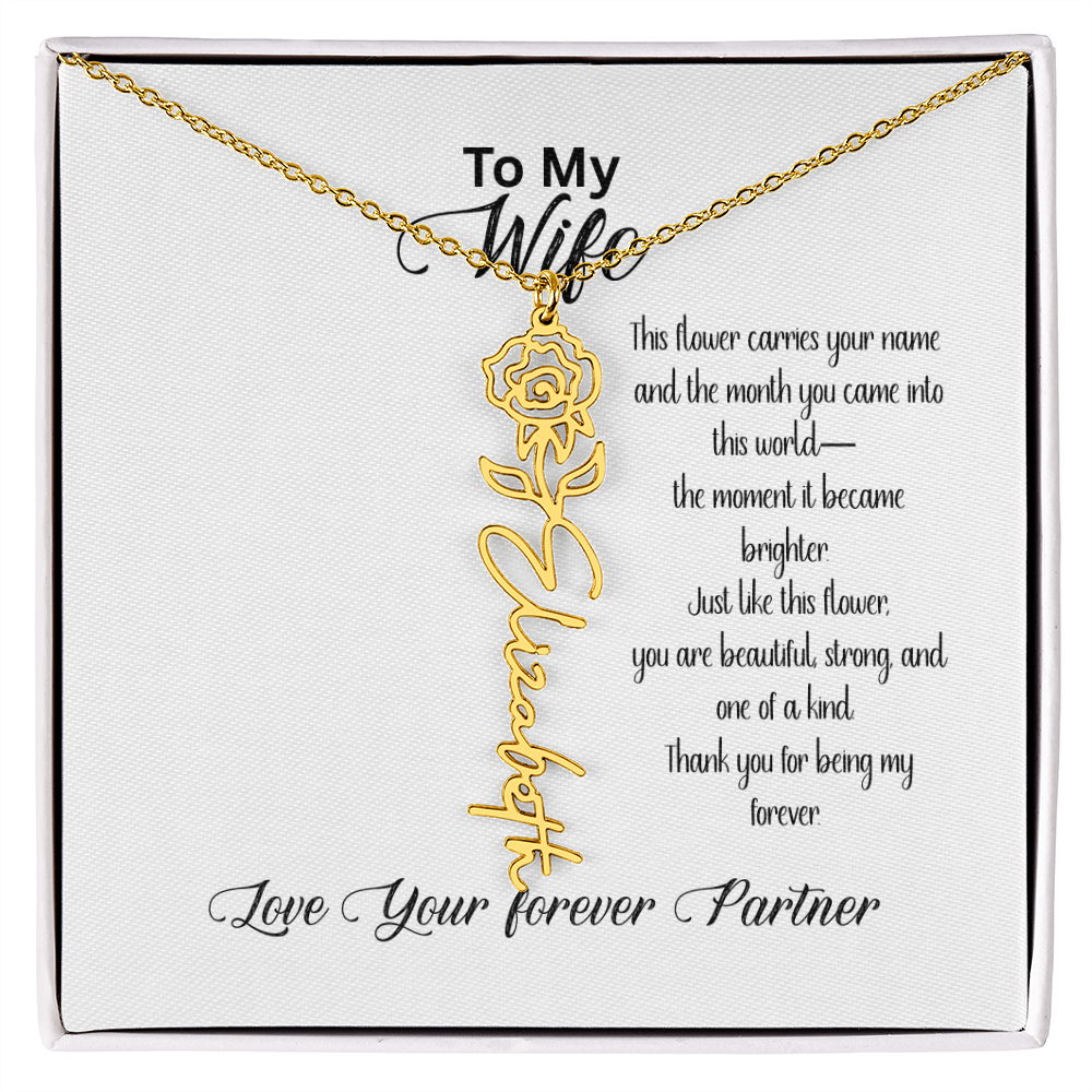 Personalized Birth Flower Name Necklace for Wife– Custom Floral Name Jewelry | Made in USA