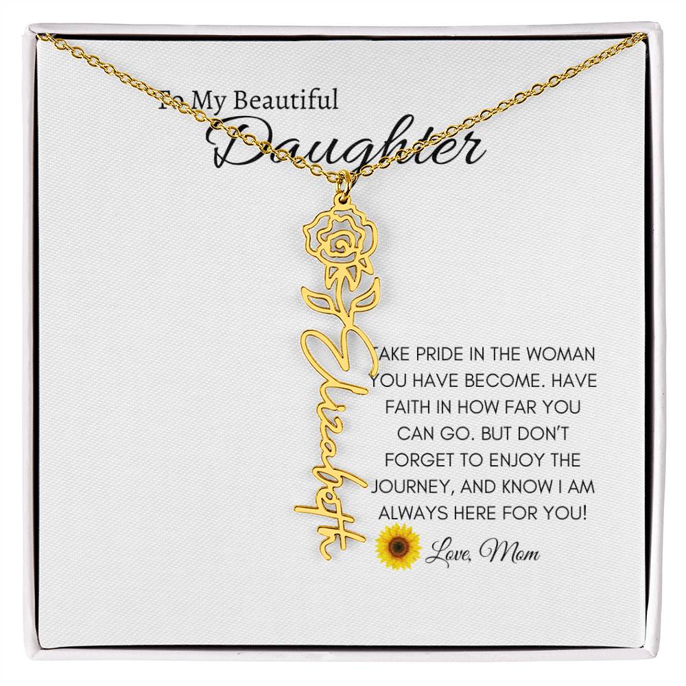 To My Beautiful Daughter Birth Flower Name Necklace