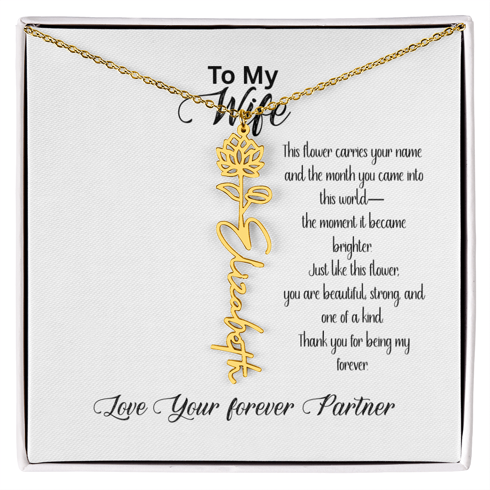 Personalized Birth Flower Name Necklace for Wife– Custom Floral Name Jewelry | Made in USA