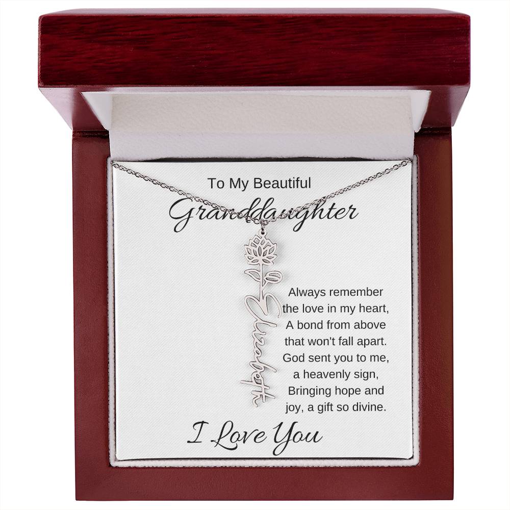 To My Beautiful Granddaughter Flower Birth Name Necklace