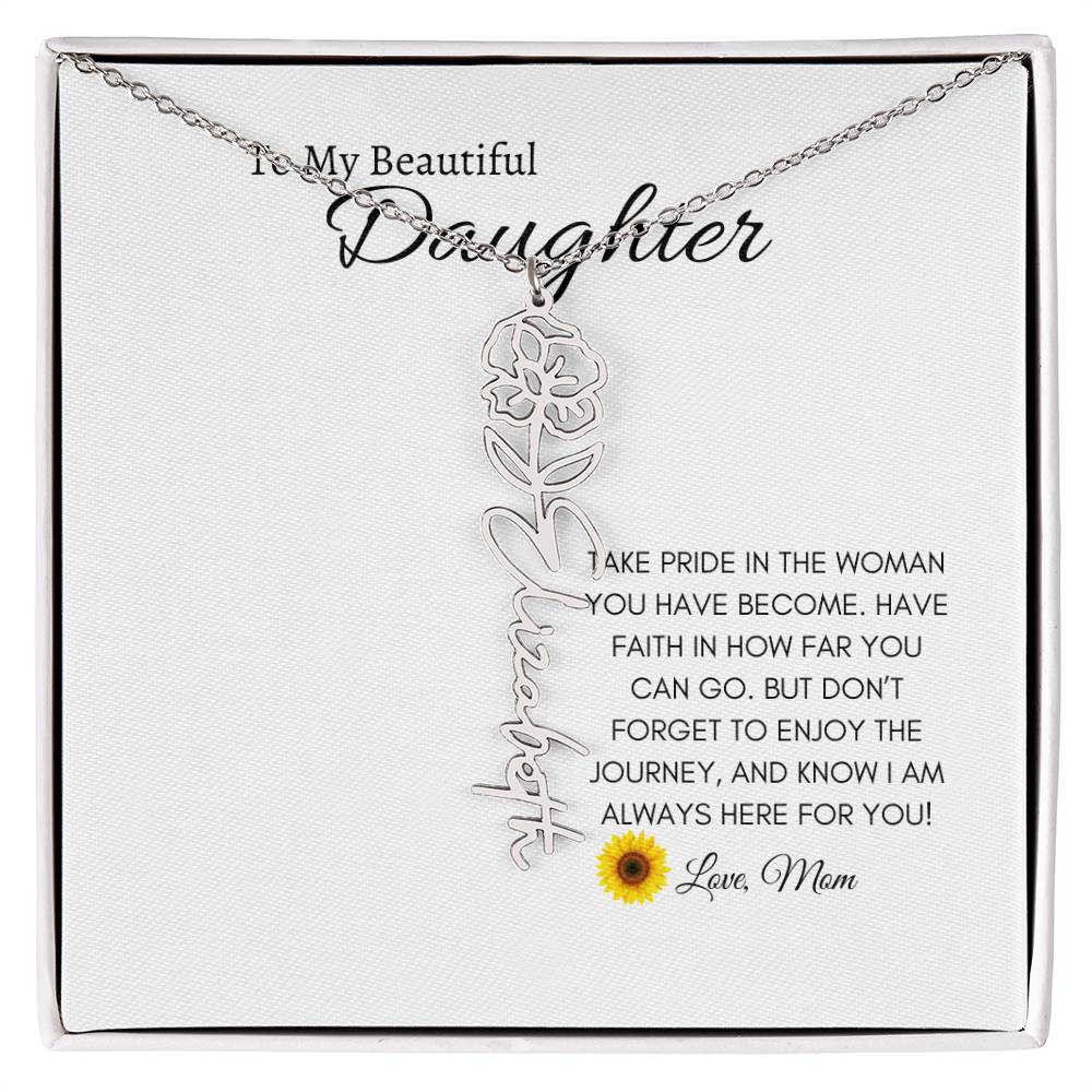 To My Beautiful Daughter Birth Flower Name Necklace