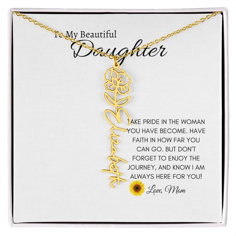 To My Beautiful Daughter Birth Flower Name Necklace