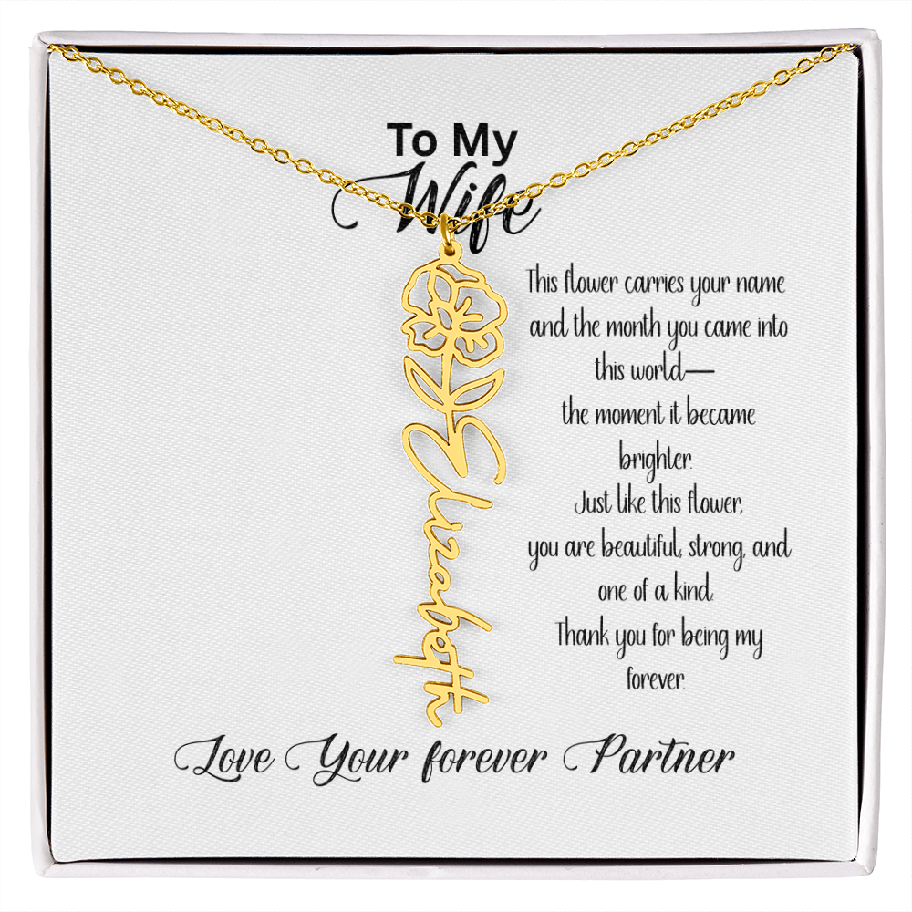 Personalized Birth Flower Name Necklace for Wife– Custom Floral Name Jewelry | Made in USA