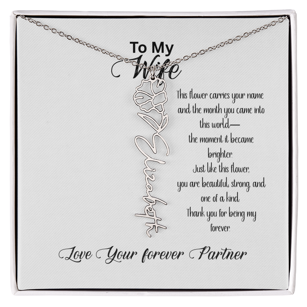 Personalized Birth Flower Name Necklace for Wife– Custom Floral Name Jewelry | Made in USA