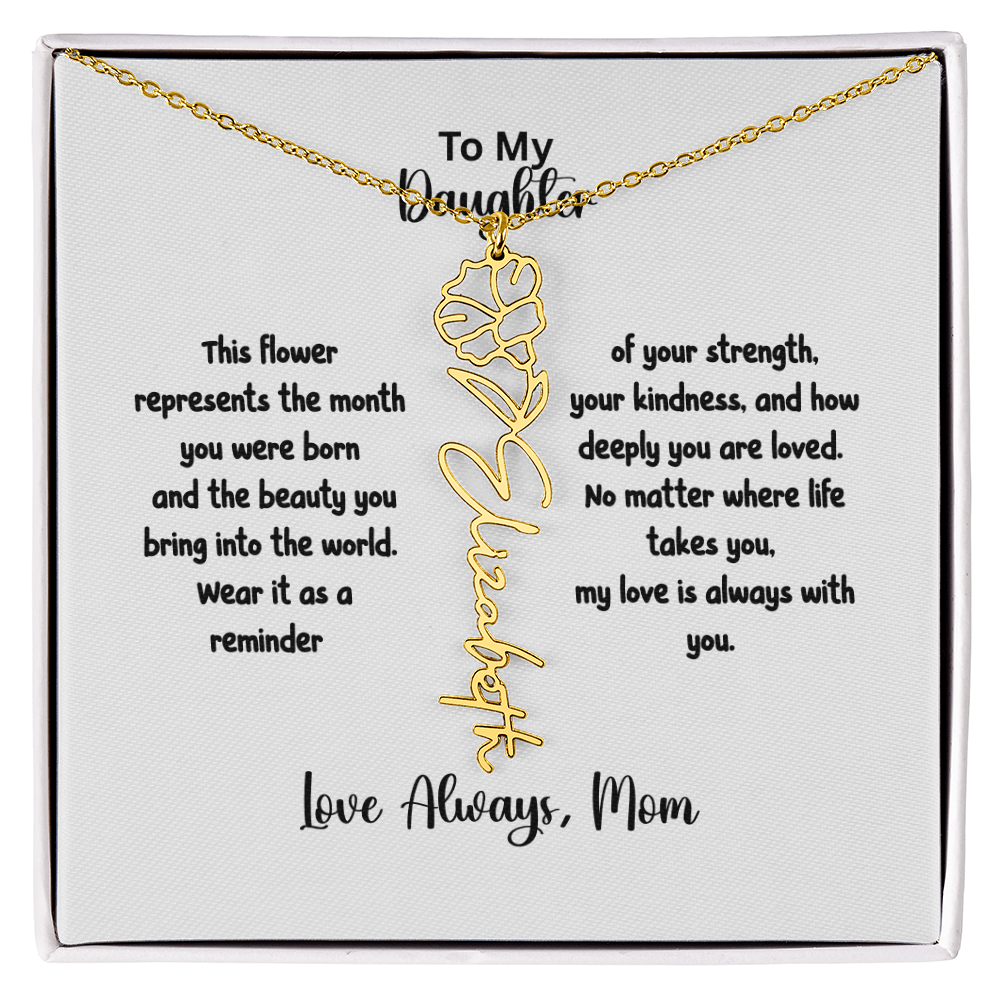 Personalized Birth Flower Name Necklace for Daughter | Custom Floral Jewelry Gift | Stainless Steel; 18K Gold | Made in USA