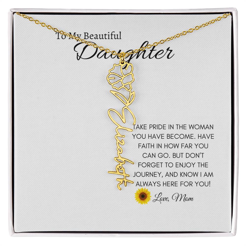 To My Beautiful Daughter Birth Flower Name Necklace