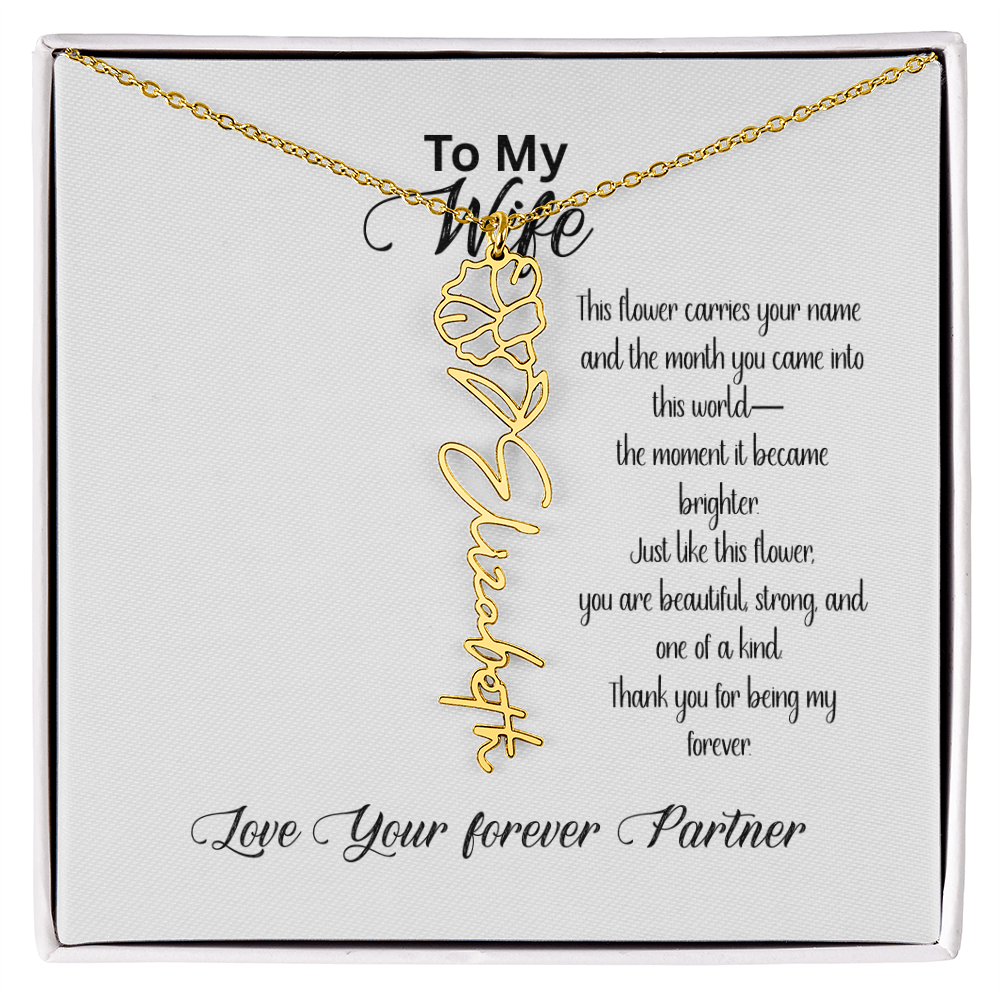 Personalized Birth Flower Name Necklace for Wife– Custom Floral Name Jewelry | Made in USA
