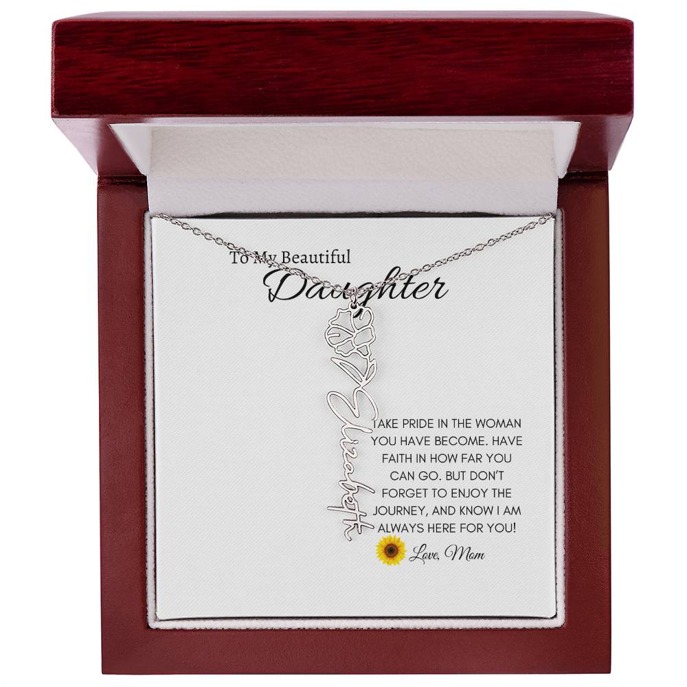 To My Beautiful Daughter Birth Flower Name Necklace