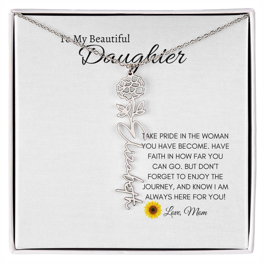 To My Beautiful Daughter Birth Flower Name Necklace