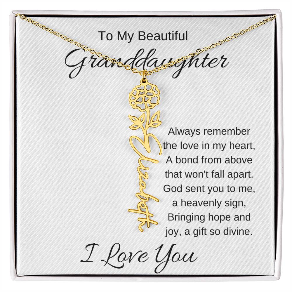 To My Beautiful Granddaughter Flower Birth Name Necklace