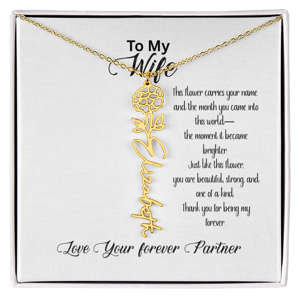 Personalized Birth Flower Name Necklace for Wife– Custom Floral Name Jewelry | Made in USA