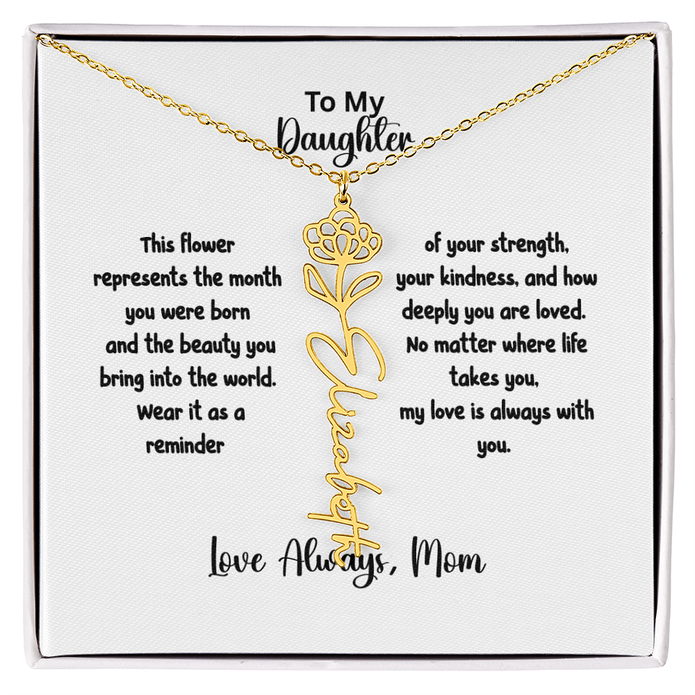 Personalized Birth Flower Name Necklace for Daughter | Custom Floral Jewelry Gift | Stainless Steel; 18K Gold | Made in USA