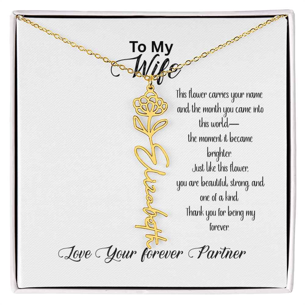 Personalized Birth Flower Name Necklace for Wife– Custom Floral Name Jewelry | Made in USA