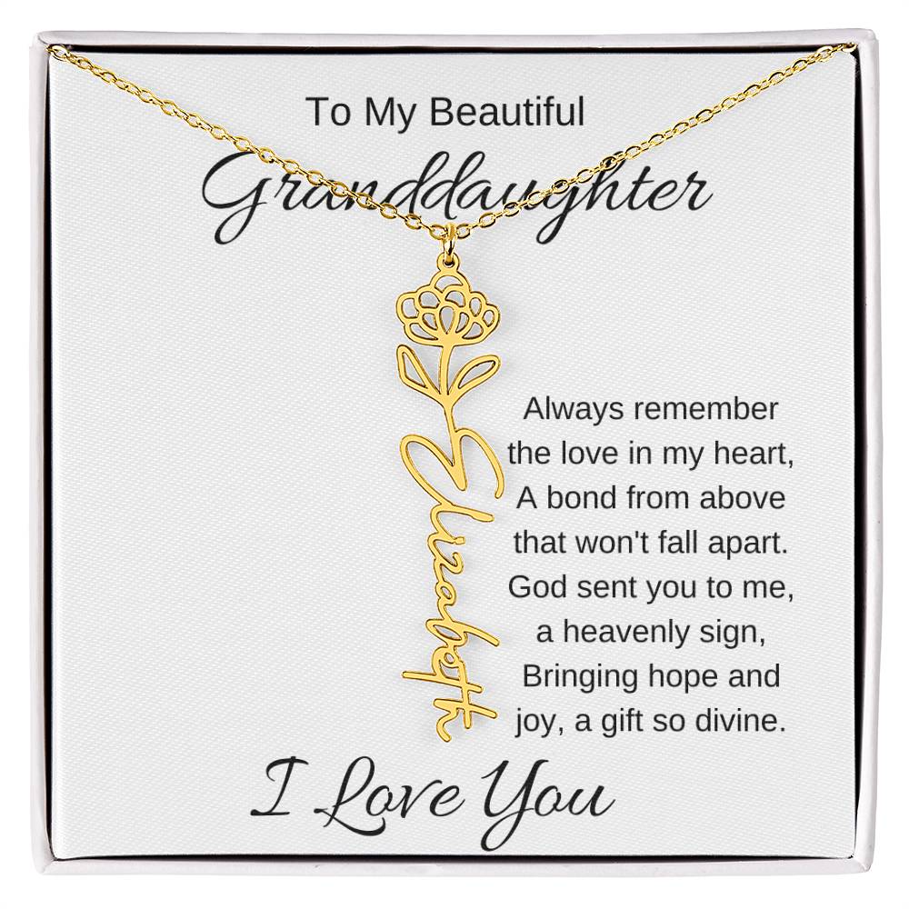 To My Beautiful Granddaughter Flower Birth Name Necklace