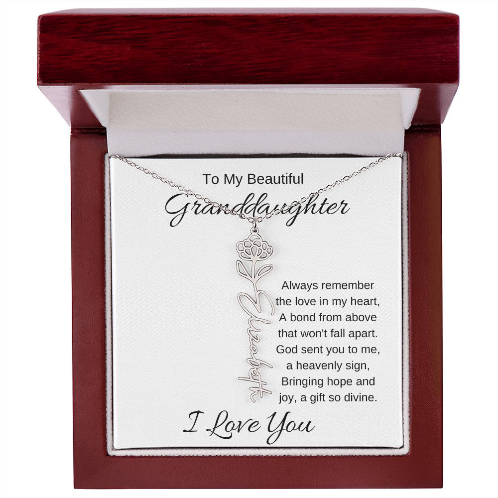 To My Beautiful Granddaughter Flower Birth Name Necklace