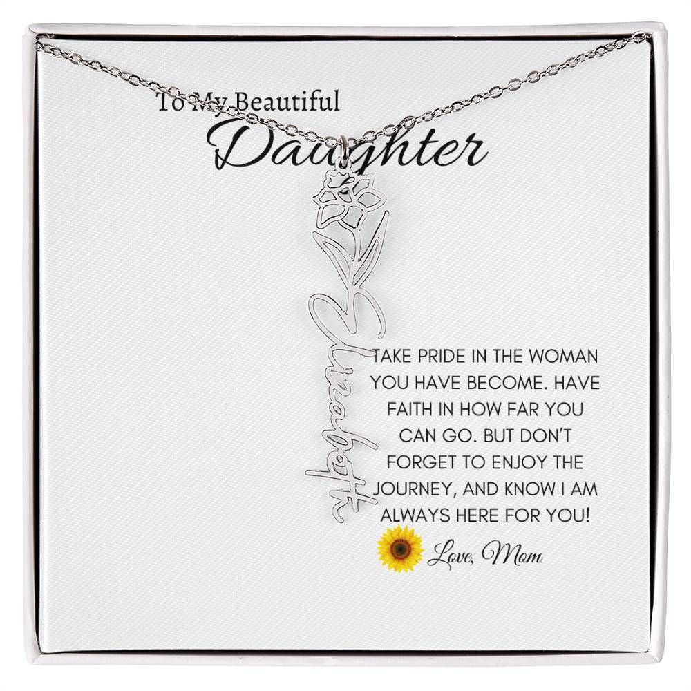 To My Beautiful Daughter Birth Flower Name Necklace