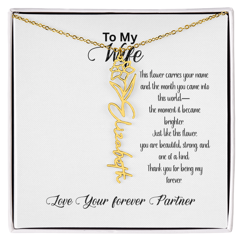 Personalized Birth Flower Name Necklace for Wife– Custom Floral Name Jewelry | Made in USA