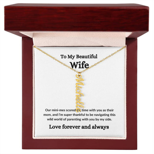 To My Beautiful Wife Personalized Vertical Name Necklace