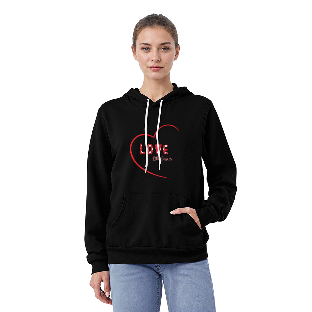 Love Like Jesus Hoodie - Christian Faith Pullover Fleece Sweatshirt - Bella Canvas  Black Hoodie with Heart Design