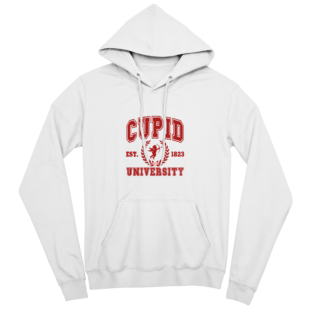 Cupid University Hoodie - Bella Canvas Black Pullover Fleece Sweatshirt - Premium Cotton Blend Unisex Hooded Sweatshirt with Pocket