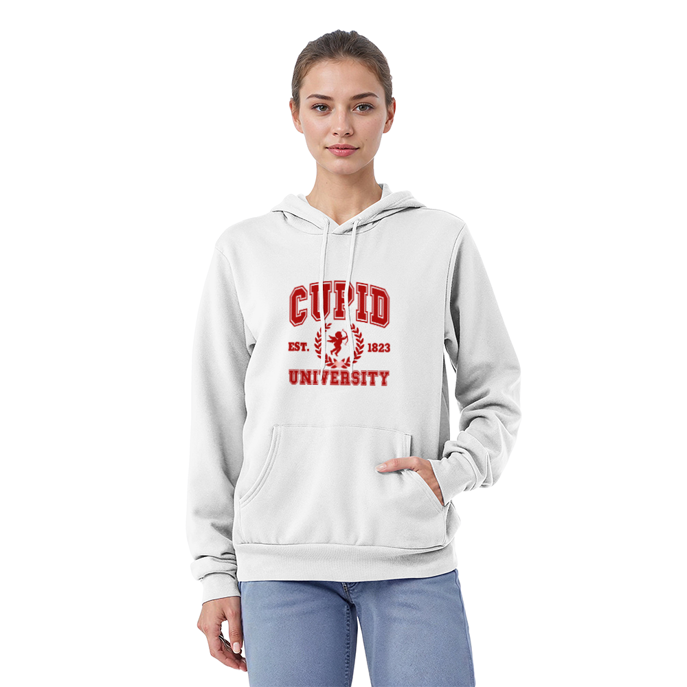 Cupid University Hoodie - Bella Canvas Black Pullover Fleece Sweatshirt - Premium Cotton Blend Unisex Hooded Sweatshirt with Pocket
